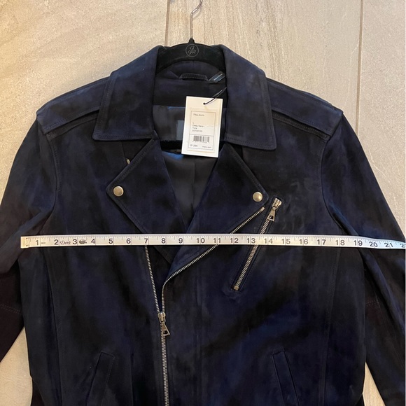 Theory Tralsmin Belted Moto Lambskin Suede Jacket - Picture 13 of 15